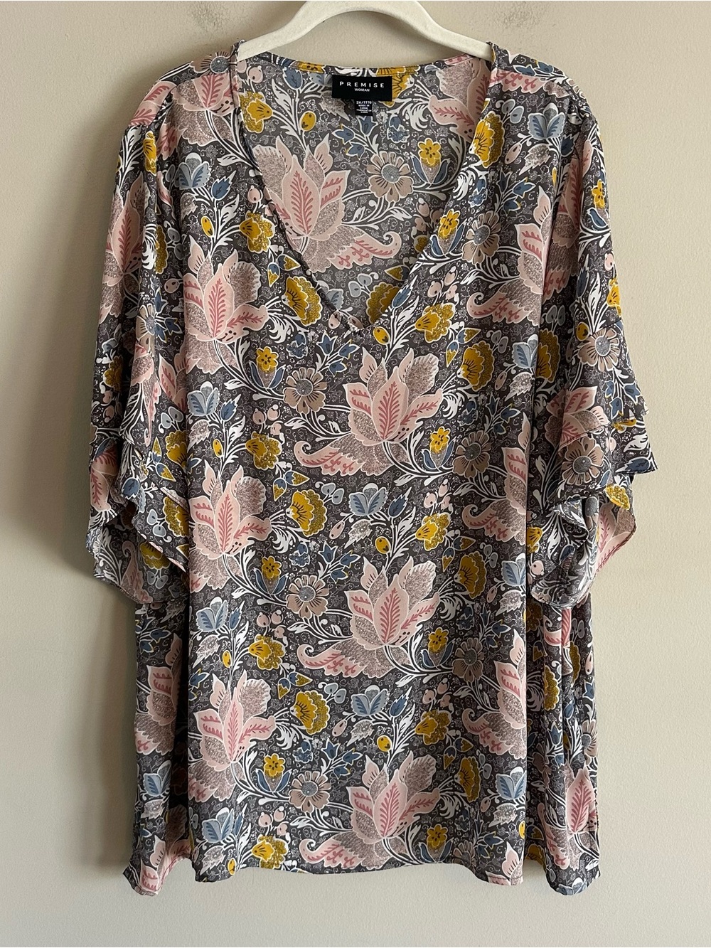 Premise Woman Belk Chiffon Bell Sleeve Blouse Shirt Paisley Floral Boho Plus 3X
